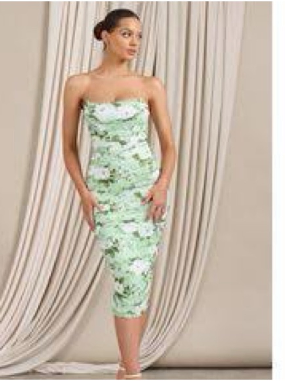 Club L London Green Floral Ruched Slip Dress